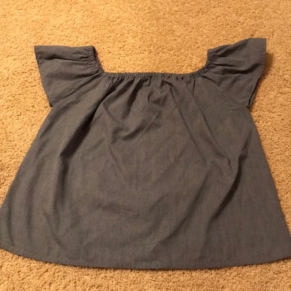 NOT AVAILABLE Chambray top with elastic shoulders